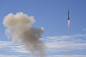 A Long March-2F Y12 rocket carrying a crew of Chinese astronauts in a Shenzhou-12 spaceship lifts off at the Jiuquan Satellite Launch Center in Jiuquan in northwestern China, Thursday, June 17, 2021.