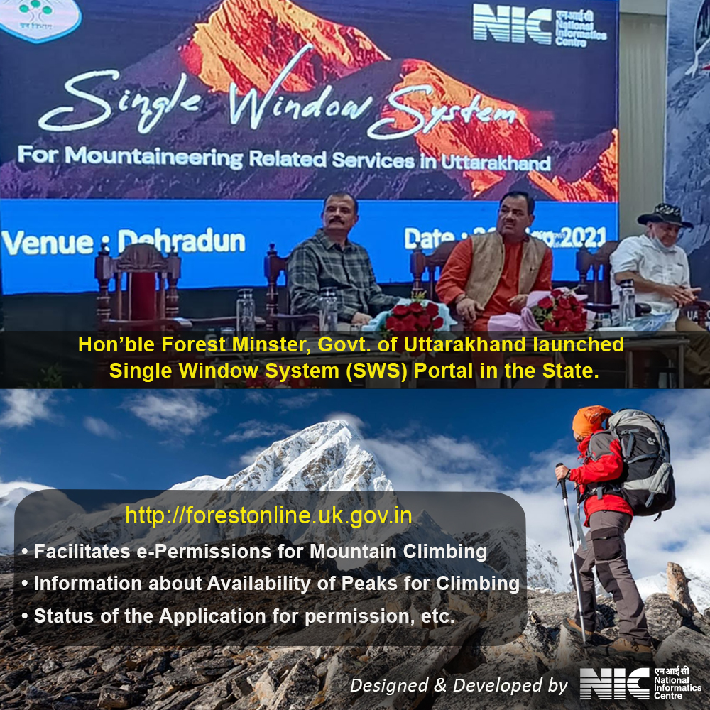 Image of Hon’ble Forest Minster, Govt of Uttarakhand launched NIC developed Single Window System portal for Mountaineering related services in Uttarakhand.