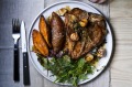 Garlic and herb steak with salt and vinegar hassleback sweet potatoes. 