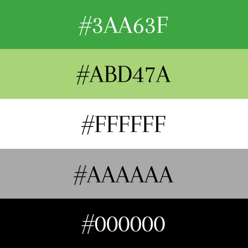 the green and grayscale aromantic flag with the specific hex color codes over each stripe.