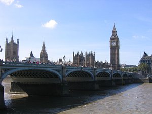 File - Parliament and Big Ben over Westminster Bridge; London, England.