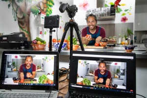 Gerardo Lopez is a vibrant Zoom host on a two-camera set-up at Casa Iberica Deli in Alphington.