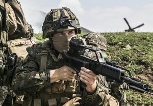 A German soldier serving with the Multinational Battle Group-East and KFOR on Orahovac Range in Kosovo 2016