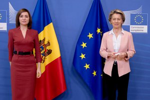 Ursula von der Leyen, President of the European Commission, and Maia Sandu, President of Moldova, under photoshoot, in Brussels, Belgium, january 18, 2021.