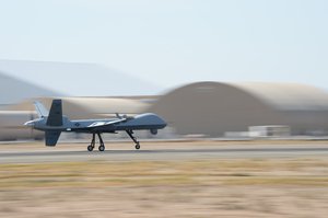 File - For the first time ever, the 163rd Reconnaissance Wing flies the MQ‐9 Reaper in the airspace over the Southern California Logistics Airport in Victorville, Calif., July 30, 2014.