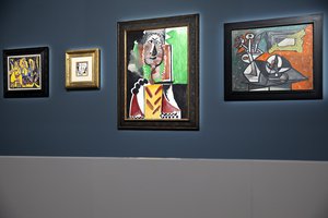 Artworks by Pablo Picasso are displayed for auction at the Bellagio hotel and casino Saturday, Oct. 23, 2021, in Las Vegas