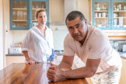 Toutai Kefu and wife Rachel, in their Brisbane home.