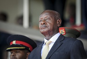 FILE- In this Feb. 11, 2020 file photo, Uganda's President Yoweri Museveni attends the state funeral of Kenya's former president Daniel Arap Moi in Nairobi, Kenya.