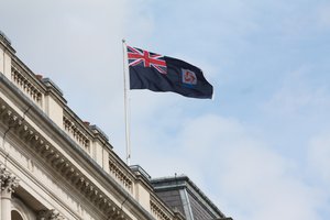 The flag of Anguilla flies on the Foreign Office building in London, 30 May 2016, UK