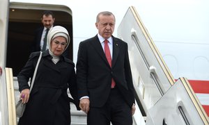 Turkish President Recep Tayyip Erdogan and his wife Arriving in Buenos Aires for the 2018 G-20 summit on 29 November 2018