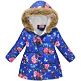 LINKIOM Children's Padded Jacket Fashion Print Cartoon Long Collar Hooded Padded Fleece Warm Coat Winter Hoodie Outwear