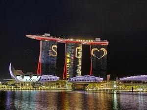 The Marina Bay Sands and ArtScience Museum lit up with messages of hope amid the COVID-19 pandemic in Singapore