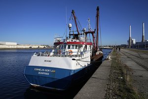 The British trawler kept by French authorities docks at the port in Le Havre, western France, Thursday, Oct. 28, 2021