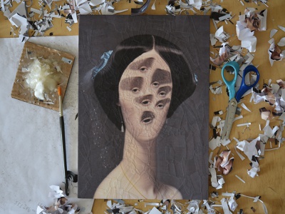 After Ingres, studio eyes portraiture surreal eye art paper collage portrait paper collage illustration