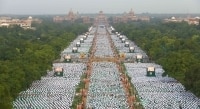 A bird’s eye view of Rajpath on the occasion of International Yoga Day, in New Delhi