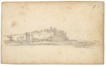 Jan van Goyen, ‘View on the Abbey: the hill of Eltenberg and the castle at Lobith (recto); A sailboat on the water (verso)’, 1650