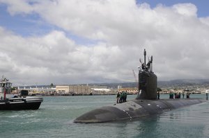 The Virginia-class attack submarine USS Hawaii (SSN 776) departs Joint Base Pearl Harbor-Hickam for a scheduled deployment to the western Pacific Ocean