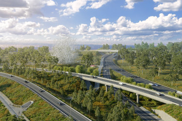 An artist’s impression of a 30-metre-high sculpture that will be the visual centrepiece of the freeway. 