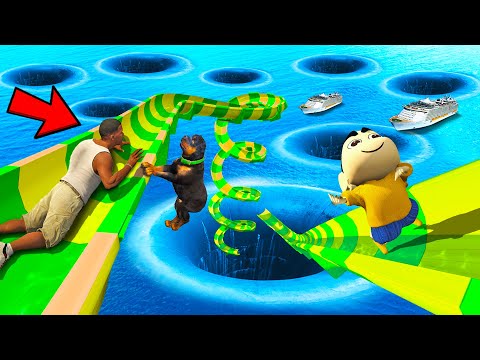 SHINCHAN AND FRANKLIN TRIED THE IMPOSSIBLE HIGHEST WATER SLIDE MELA DEEPEST HOLE CHALLENGE GTA 5