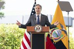 Secretary of State Antony J. Blinken delivers a speech on Making Democracy Deliver for the Americas at the University of San Francisco Quito in Ecuador on October 20, 2021.