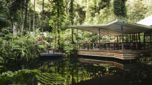 Dine over a jungle lagoon at Daintree Ecolodge.