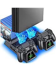 Estación de ventilador de refrigeración PS4 Stand para Playstation 4/PS4 Slim/PS4 Pro, soporte vertical OIVO PS4 Pro con doble controlador EXT puerto cargador Dock Station y 12 ranuras de juego