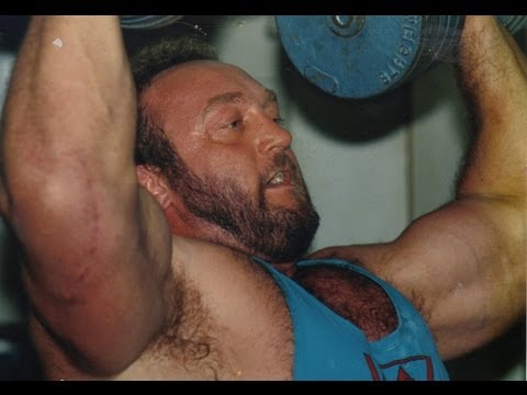 Bill Kazmaier Benching  At Daves Gym Northwich 1988 World's Strongest Man (with Jamie Reeves)