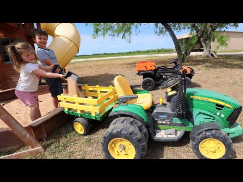 Using tractors to make a secret sandbox hideout | Tractors for kids