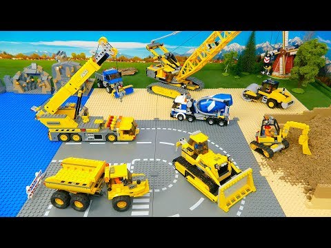 Lego Bulldozer, Concrete Mixer, Dump Truck, Mobile Crane , Tractor, Excavator Toy Vehicles for Kids