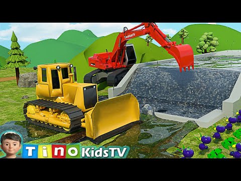 Bulldozer & Construction Trucks for Kids | Farm Water Reservoir Construction