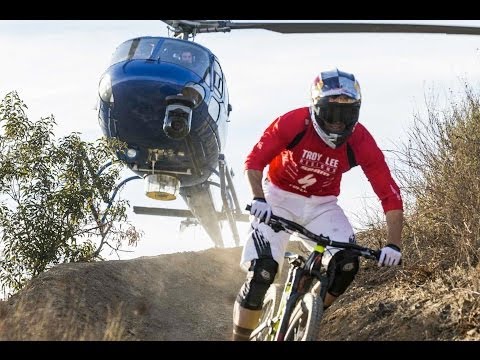 Helicopter chases Curtis Keene down incredible MTB trail - Heli POV