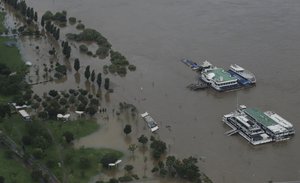 A part of a park near the Han River are flooded due to heavy rain in Seoul, South Korea, Thursday, Aug. 6, 2020.