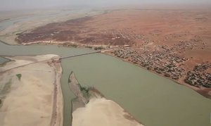 Aerial view of the Wabaria Bridge, near Gao, Mali, in August 2014