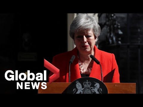 British Prime Minister Theresa May delivers emotional resignation speech