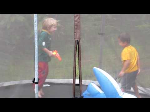 Joshua and Kavi on trampoline