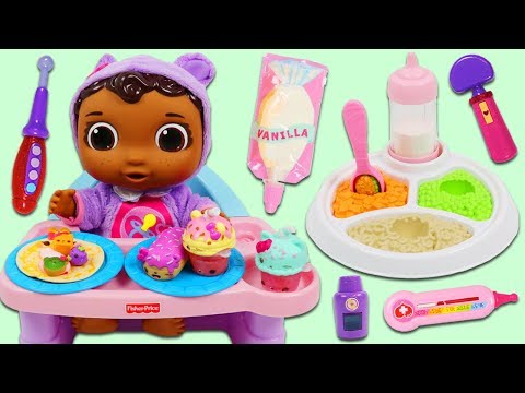 Feeding Disney Jr Doc McStuffins Baby Cece with Magic Dish Servin' Surprises High Chair!