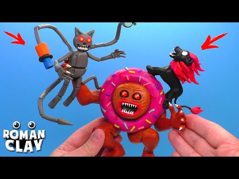 Robot Cartoon Cat vs The Donut Head with Clay | Roman Clay Tutorial