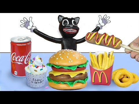 Cartoon Cat Eating Show : 햄버거, 핫도그, 아이스크림, 감자 튀김, ... \ Stop Motion Cooking & Asmr Funny Videos