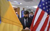 Ukraine President Volodymr Zelenskyy signs the guest book during a bilateral exchange with Secretary of Defense Lloyd J. Austin III at the Pentagon, Washington, D.C., Aug. 31, 2021.