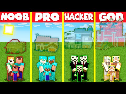 Minecraft Battle: INVISIBLE BASE HOUSE BUILD CHALLENGE - NOOB vs PRO vs HACKER vs GOD / Animation