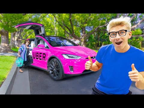 PICKING UP MYSTERY NEIGHBOR in UNDERCOVER UBER!! (New Tesla Disguised)