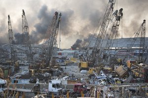 Aftermath of a massive explosion is seen in in Beirut, Lebanon, Tuesday, Aug. 4, 2020.