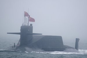 A new type 094A Jin-class nuclear submarine Long March 10 of the Chinese People's Liberation Army (PLA) Navy participates in a naval parade to commemorate the 70th anniversary of the founding of China's PLA Navy in the sea near Qingdao in eastern China's Shandong province, Tuesday, April 23, 2019.