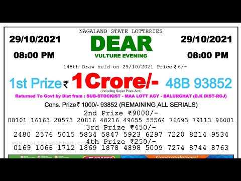 🔴 Lottery Sambad Live 08:00pm 29/10/2021 Evening Nagaland State Dear Lottery Result Pdf Download