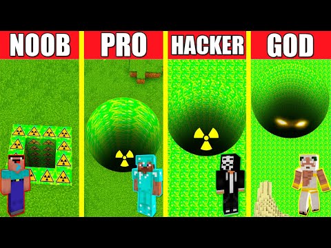 Minecraft Battle: RADIOACTIVE TOXIC TUNNEL HOUSE BUILD - NOOB vs PRO vs HACKER vs GOD / PIT HOLE