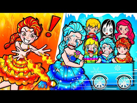 Paper Dolls Dress Up - Elsa Fire Sinister vs Mother Frozen Poor Dress - Barbie Story & Crafts