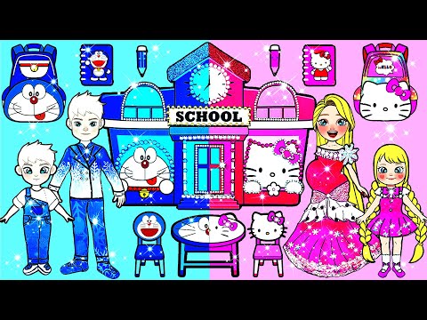 Paper Dolls Dress Up - Hello Kitty VS Doreamon Decorate New Class Handmade - Barbie Story & Crafts