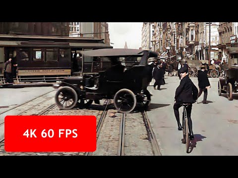 [4k, 60 fps] San Francisco, a Trip down Market Street, April 14, 1906