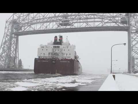 Largest Ship on the Great Lakes Coming into Icy Duluth