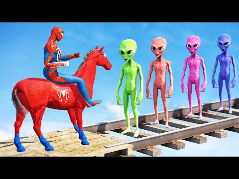 GTA 5 Gameplay Ragdolls Red Spiderman Horse On Dame Tu Cosita Bridge Parkour (Fails Funny Moments)